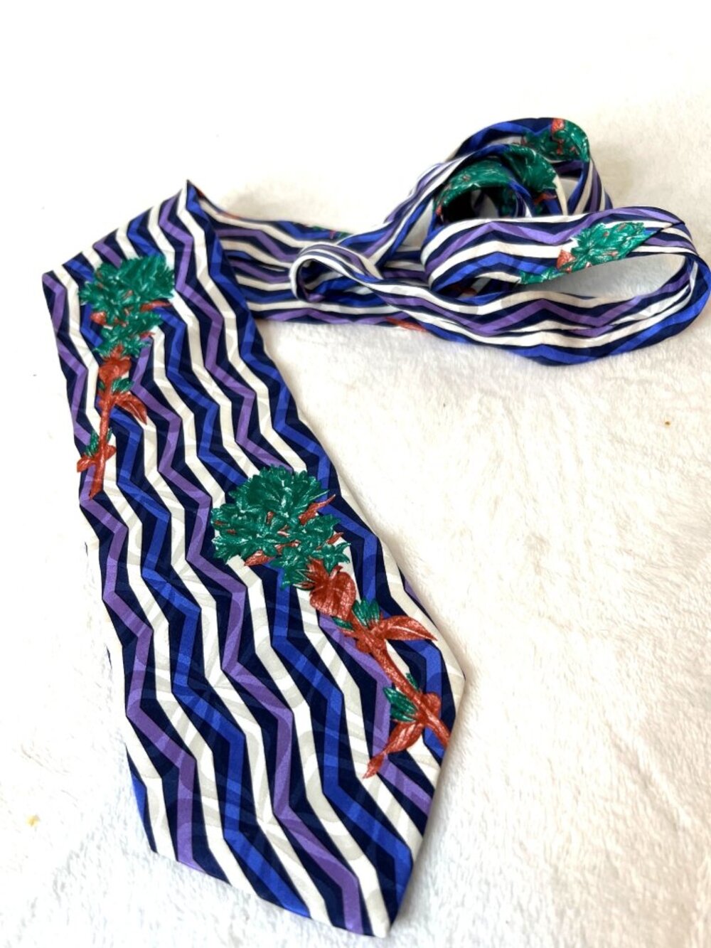 Scenario Martin Wong Vintage Tie Botanical Leaves Plants Funky Zig Zag Necktie